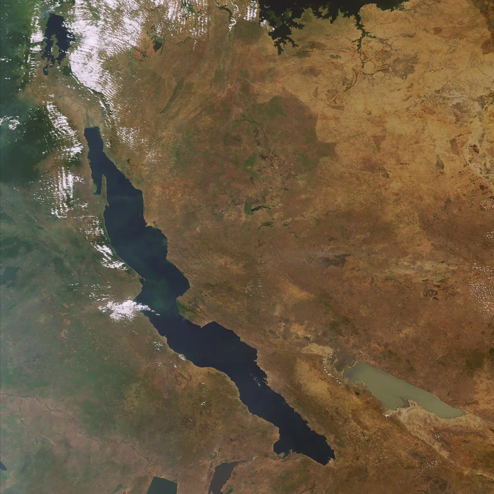 Satellite view of Lake Tanganyika and the surrounding region